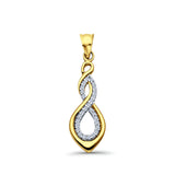 14K Yellow Gold CZ Infinity Pendant 28mmX9mm With 16 Inch To 24 Inch 1.1MM Width Wheat Chain Necklace