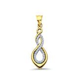 14K Yellow Gold CZ Infinity Pendant 28mmX9mm With 16 Inch To 22 Inch 1.2MM Width Classic Rolo Cable Chain Necklace