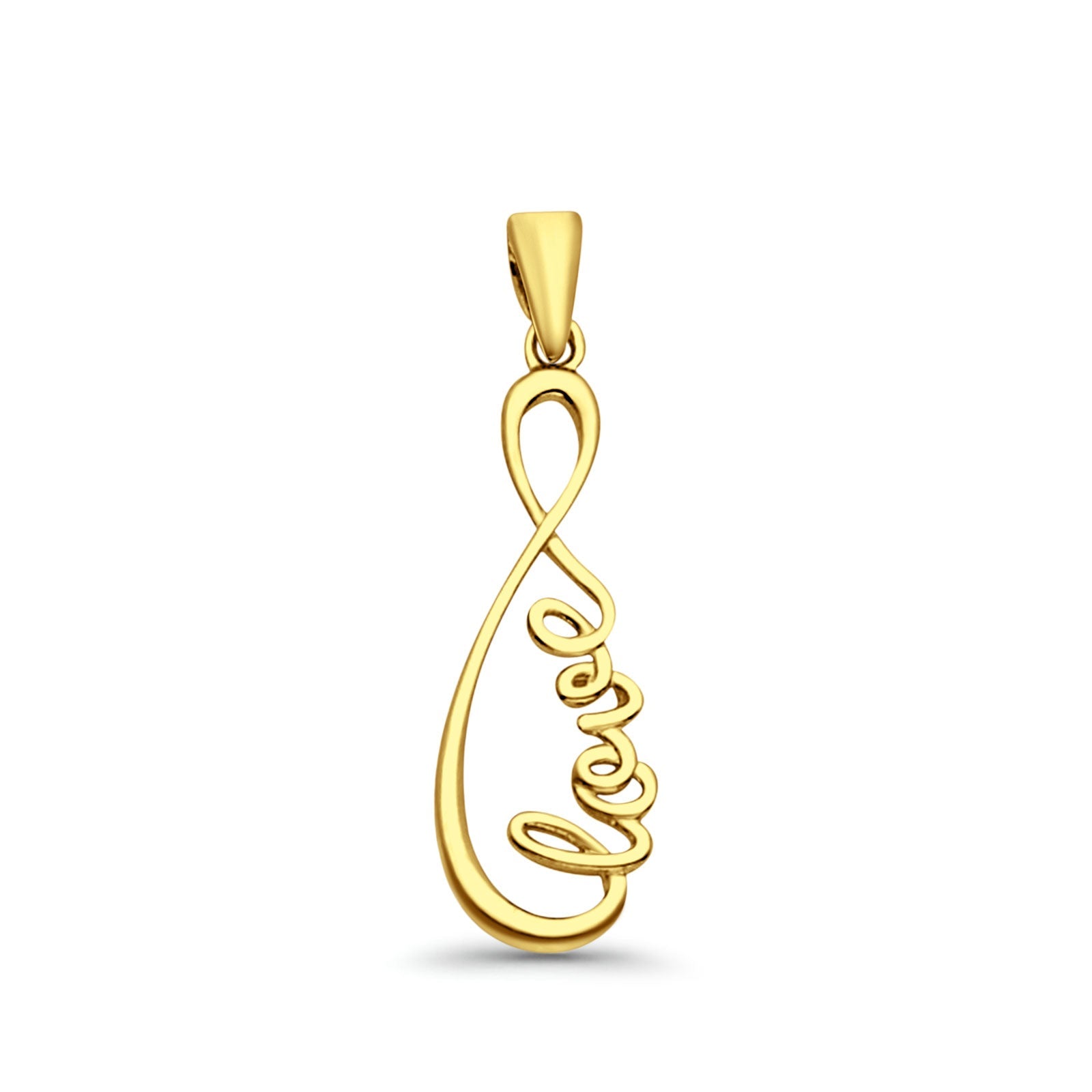14K Yellow Gold Love Infinity Pendant 28mmX9mm With 16 Inch To 22 Inch 1.0MM Width Box Chain Necklace