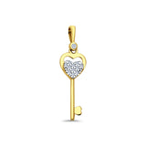 14K Yellow Gold CZ Key Pendant 27mmX7mm With 16 Inch To 22 Inch 1.2MM Width Classic Rolo Cable Chain Necklace