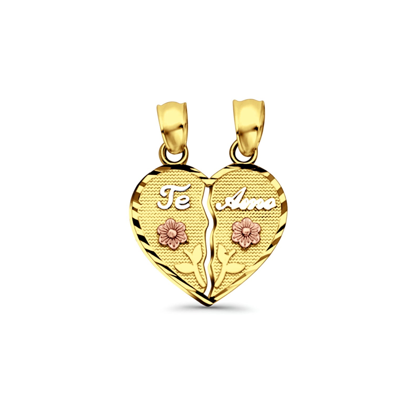 14K Tri Color Gold Te-Amo Pendant 20mmX15mm With 16 Inch To 24 Inch 0.6MM Width Box Chain Necklace