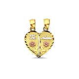 14K Tri Color Gold Te-Amo Pendant 20mmX15mm With 16 Inch To 22 Inch 0.5MM Width Box Chain Necklace