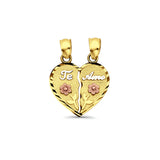 14K Tri Color Gold Te-Amo Pendant 20mmX15mm With 16 Inch To 22 Inch 1.2MM Width Angle Cut Oval Rolo Chain Necklace