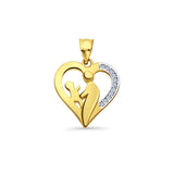 14K Yellow Gold Mom & Child CZ Pendant 21mmX16mm With 16 Inch To 24 Inch 0.8MM Width Square Wheat Chain Necklace