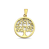 14K Two Color Gold Family Tree Pendant 25mmX17mm With 16 Inch To 24 Inch 0.8MM Width Square Wheat Chain Necklace