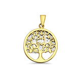 14K Two Color Gold Family Tree Pendant 25mmX17mm With 16 Inch To 22 Inch 1.2MM Width Classic Rolo Cable Chain Necklace