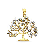 14K Two Color Gold Family Tree Pendant 29mmX26mm With 16 Inch To 24 Inch 0.6MM Width Box Chain Necklace