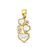 14K Tri Color Gold Mom Pendant 30mmX12mm With 16 Inch To 24 Inch 0.9MM Width Wheat Chain Necklace