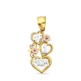 14K Tri Color Gold Mom Pendant 30mmX12mm With 16 Inch To 24 Inch 0.8MM Width Box Chain Necklace