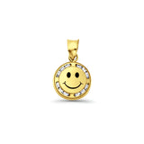 14K Yellow Gold CZ Smile Pendant 17mmX9mm With 16 Inch To 24 Inch 0.9MM Width Wheat Chain Necklace