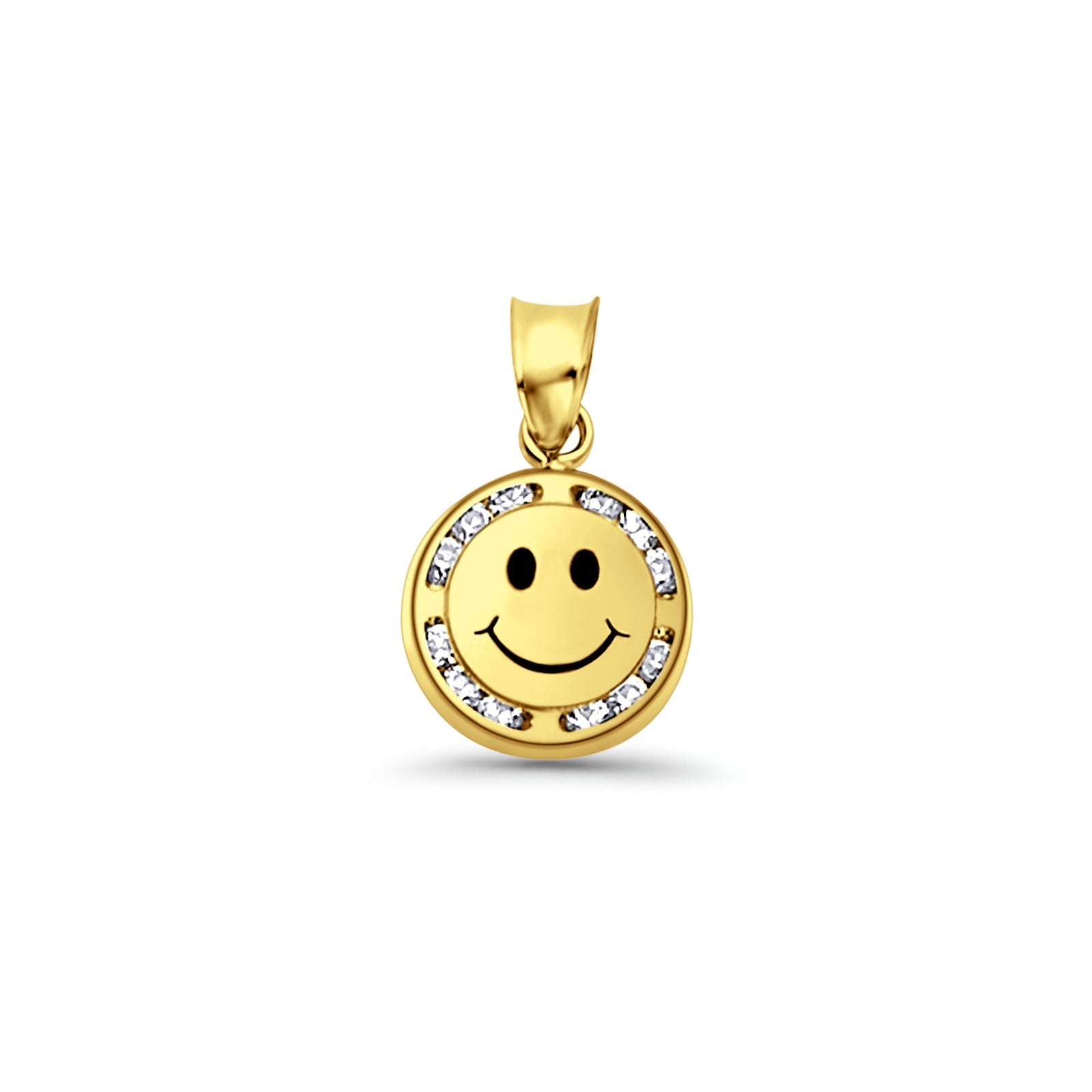 14K Yellow Gold CZ Smile Pendant 17mmX9mm With 16 Inch To 22 Inch 0.9MM Width Angle Cut Oval Rolo Chain Necklace