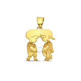 14K Yellow Gold Boy & Girl Pendant 22mmX14mm With 16 Inch To 22 Inch 1.2MM Width Side DC Rolo Cable Chain Necklace