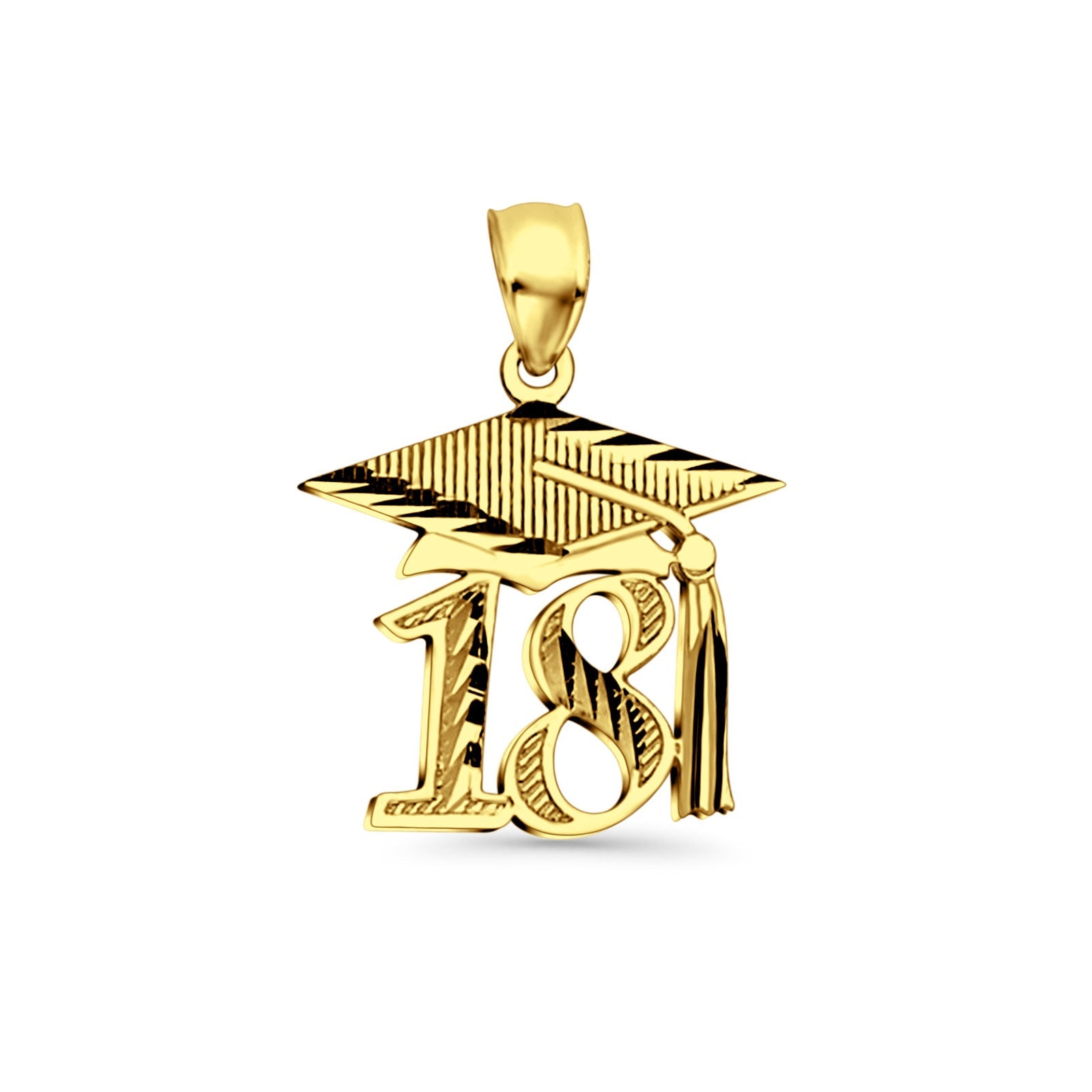 14K Yellow Gold Graduation Pendant 25mmX18mm With 16 Inch To 24 Inch 0.6MM Width Box Chain Necklace
