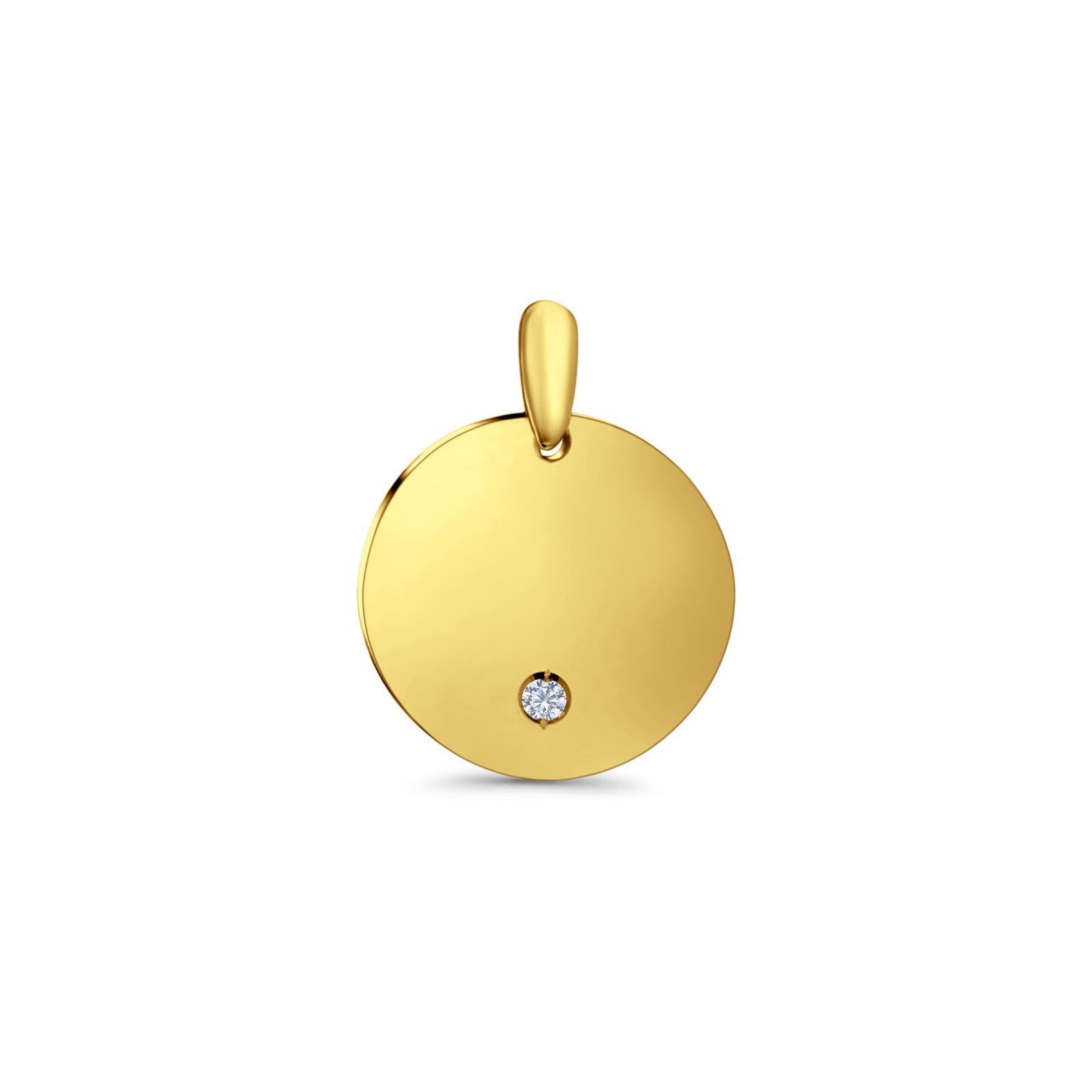 14K Yellow Gold Engravable CZ Round Pendant 25mmX19mm With 16 Inch To 24 Inch 0.8MM Width Square Wheat Chain Necklace