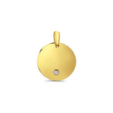 14K Yellow Gold Engravable CZ Round Pendant 25mmX19mm With 16 Inch To 22 Inch 0.9MM Width Angle Cut Oval Rolo Chain Necklace