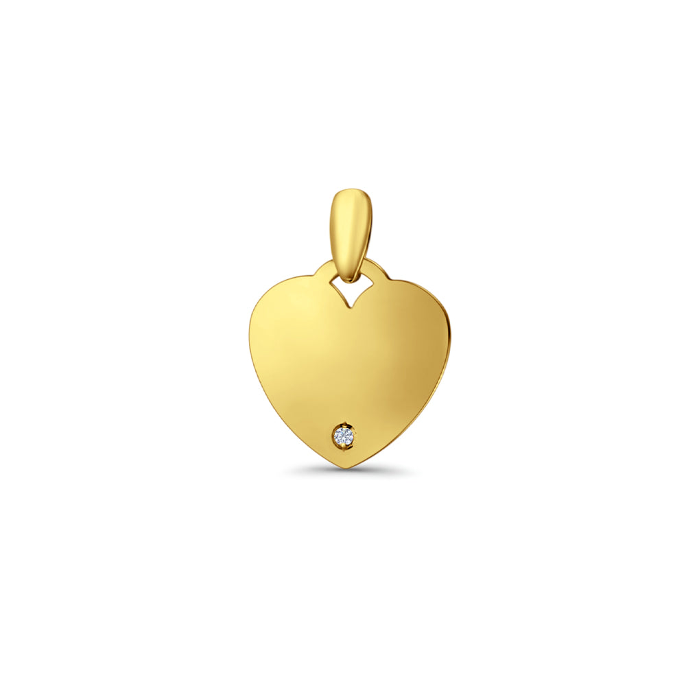 14K Yellow Gold Engravable CZ Heart Pendant 24mmX17mm With 16 Inch To 22 Inch 1.2MM Width Flat Open Wheat Chain Necklace