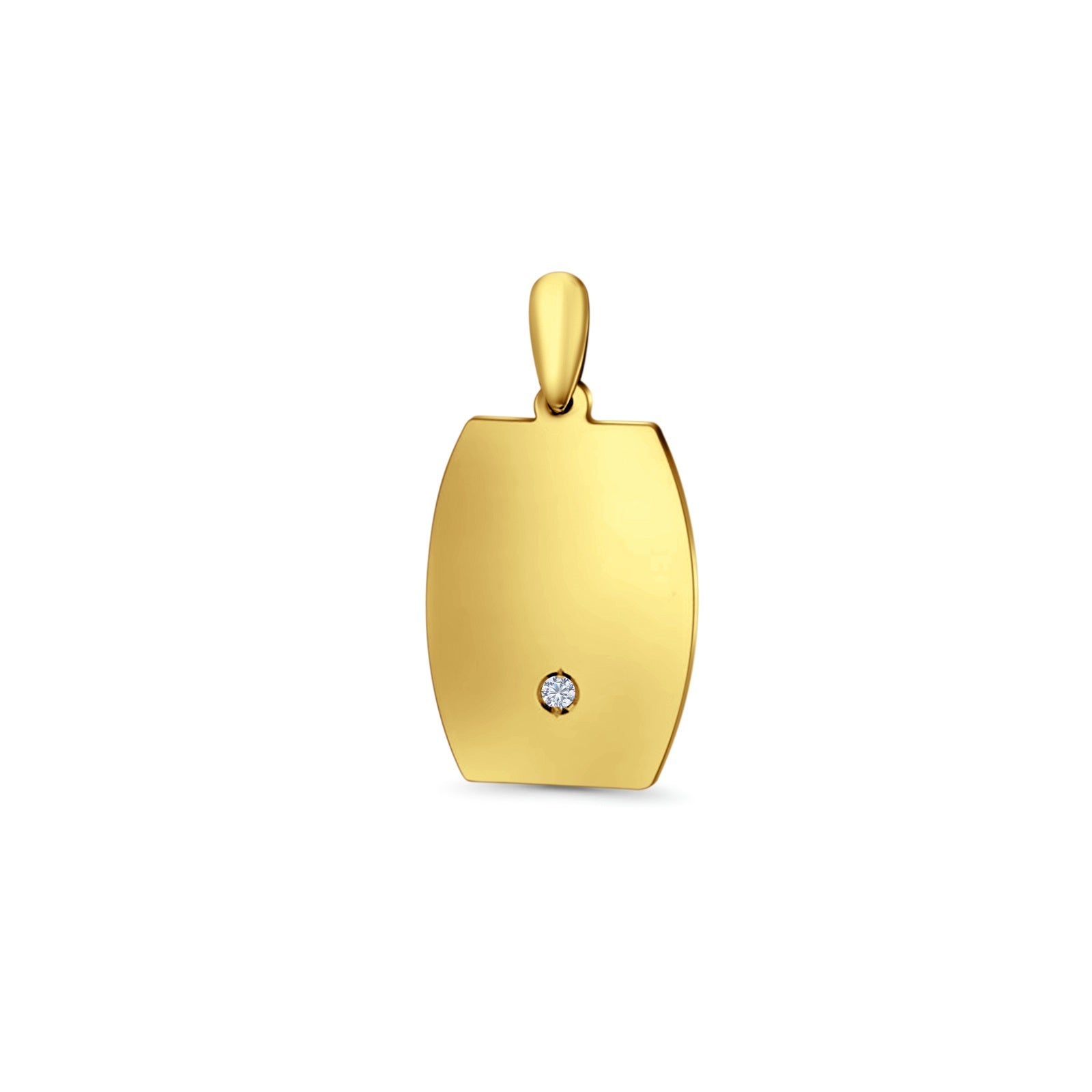 14K Yellow Gold Engravable CZ Oval-Square Pendant 26mmX14mm With 16 Inch To 24 Inch 0.9MM Width Wheat Chain Necklace