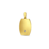 14K Yellow Gold Engravable CZ Oval-Square Pendant 26mmX14mm With 16 Inch To 22 Inch 0.5MM Width Box Chain Necklace