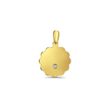 14K Yellow Gold Engravable CZ Flower Round Pendant 24mmX16mm With 16 Inch To 24 Inch 0.9MM Width Wheat Chain Necklace