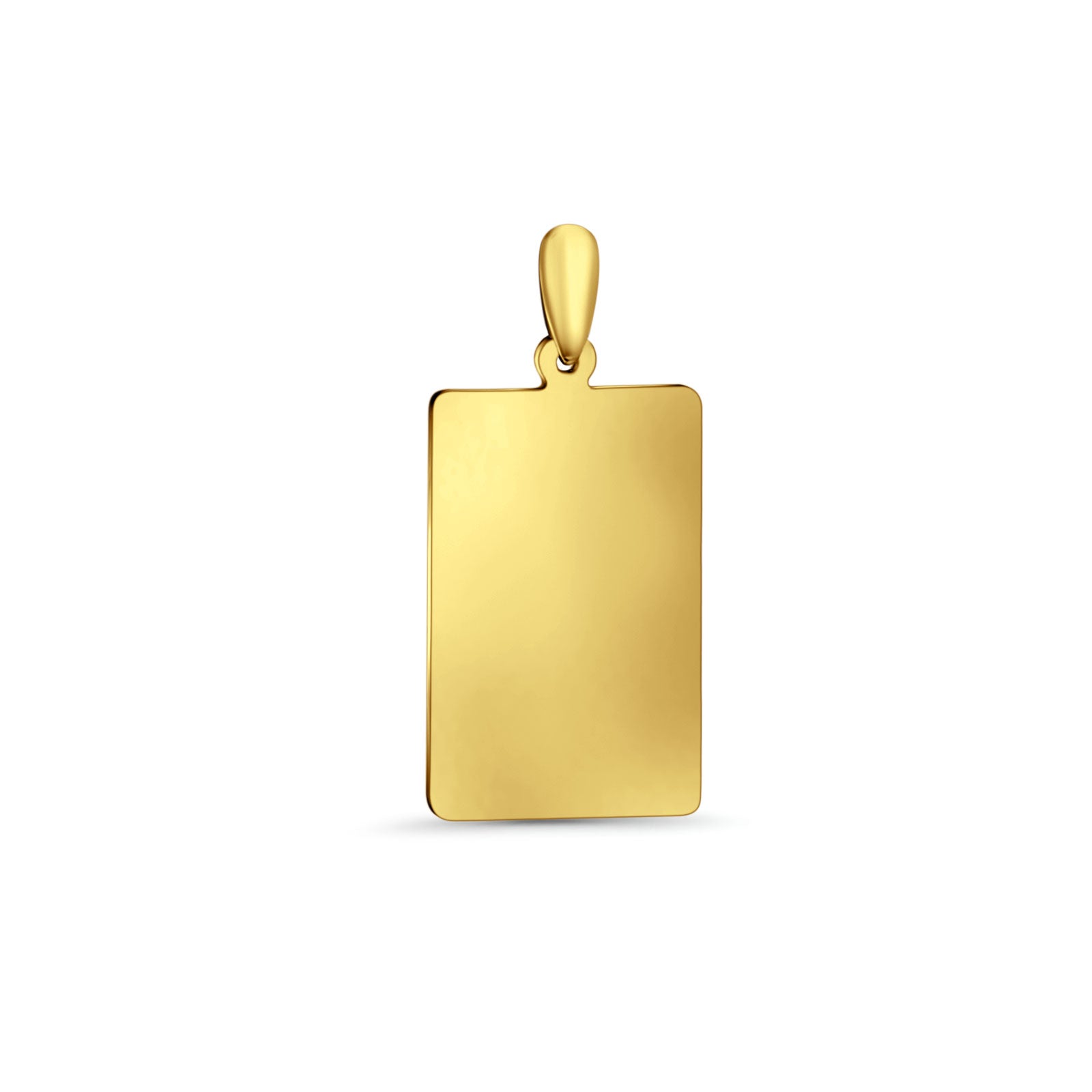 14K Yellow Gold Engravable Rectangular Pendant 30mmX14mm With 16 Inch To 22 Inch 1.2MM Width Classic Rolo Cable Chain Necklace