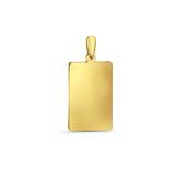 14K Yellow Gold Engravable Rectangular Pendant 30mmX14mm With 16 Inch To 22 Inch 0.9MM Width Angle Cut Round Rolo Chain Necklace