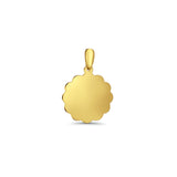14K Yellow Gold Engravable Flower Round Pendant 24mmX16mm With 16 Inch To 22 Inch 1.2MM Width Side DC Rolo Cable Chain Necklace