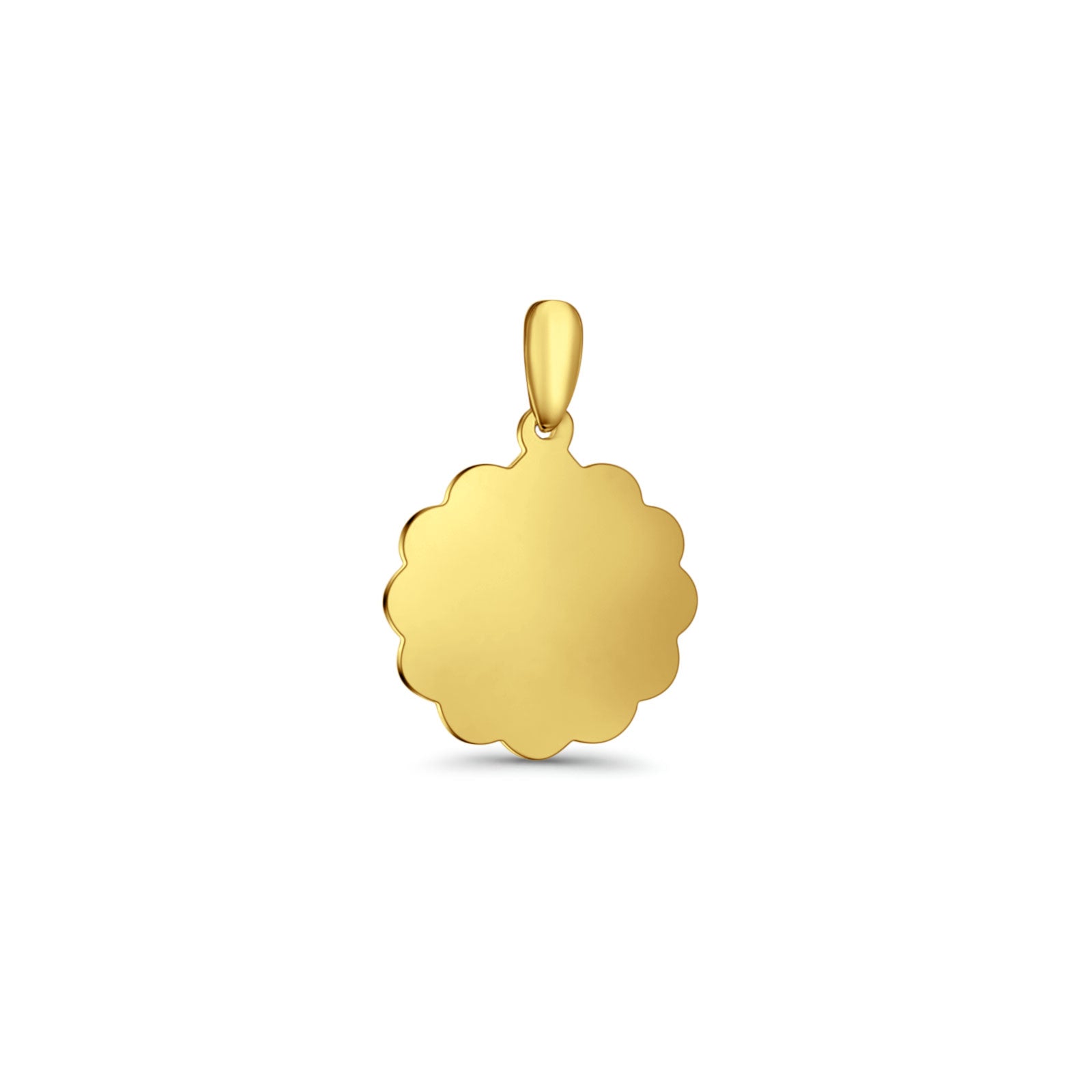 14K Yellow Gold Engravable Flower Round Pendant 24mmX16mm With 16 Inch To 24 Inch 0.6MM Width Box Chain Necklace