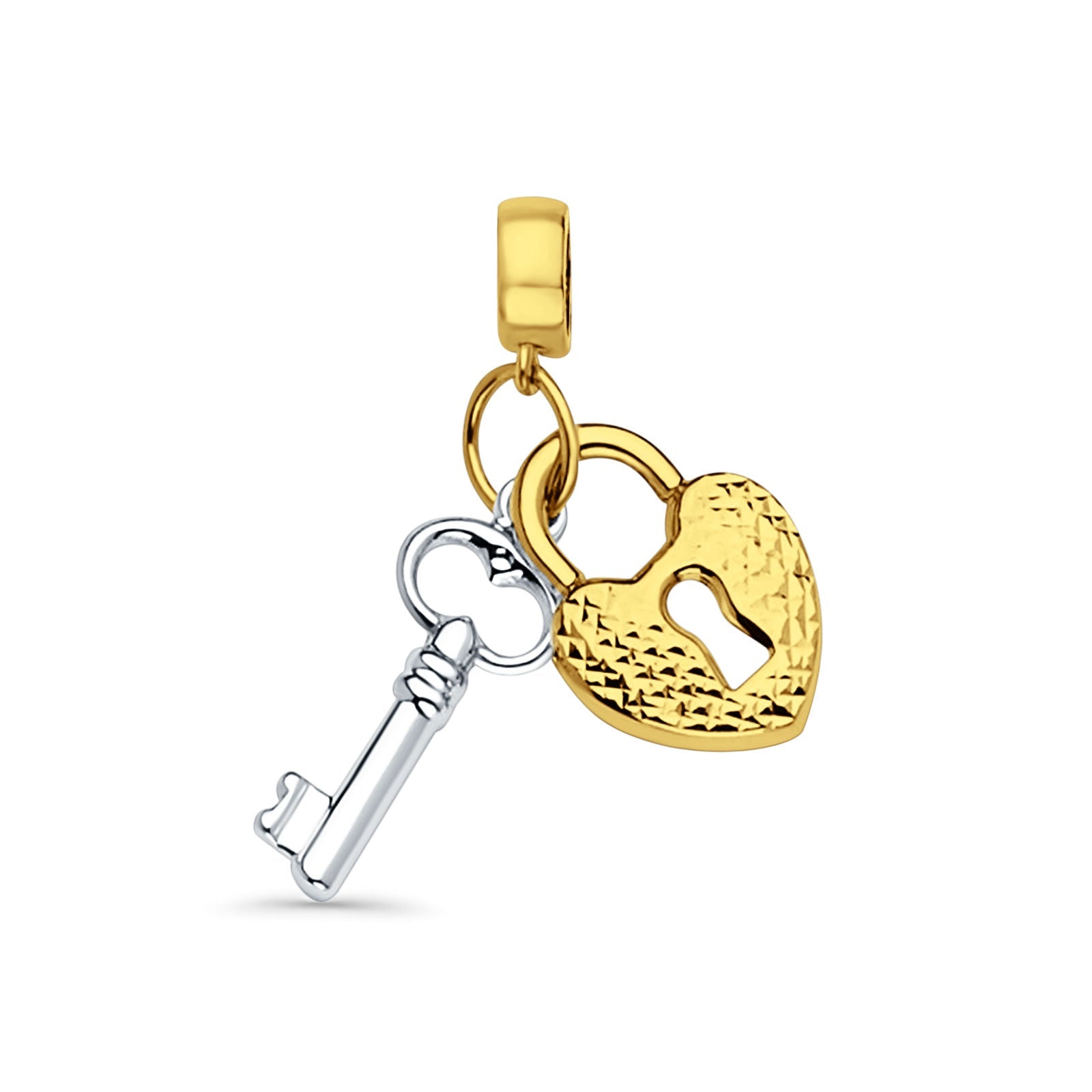 14K Two Tone Gold Key & Lock for Mix&Match Pendant 20mmX17mm With 16 Inch To 18 Inch 1.0MM Width Box Chain Necklace