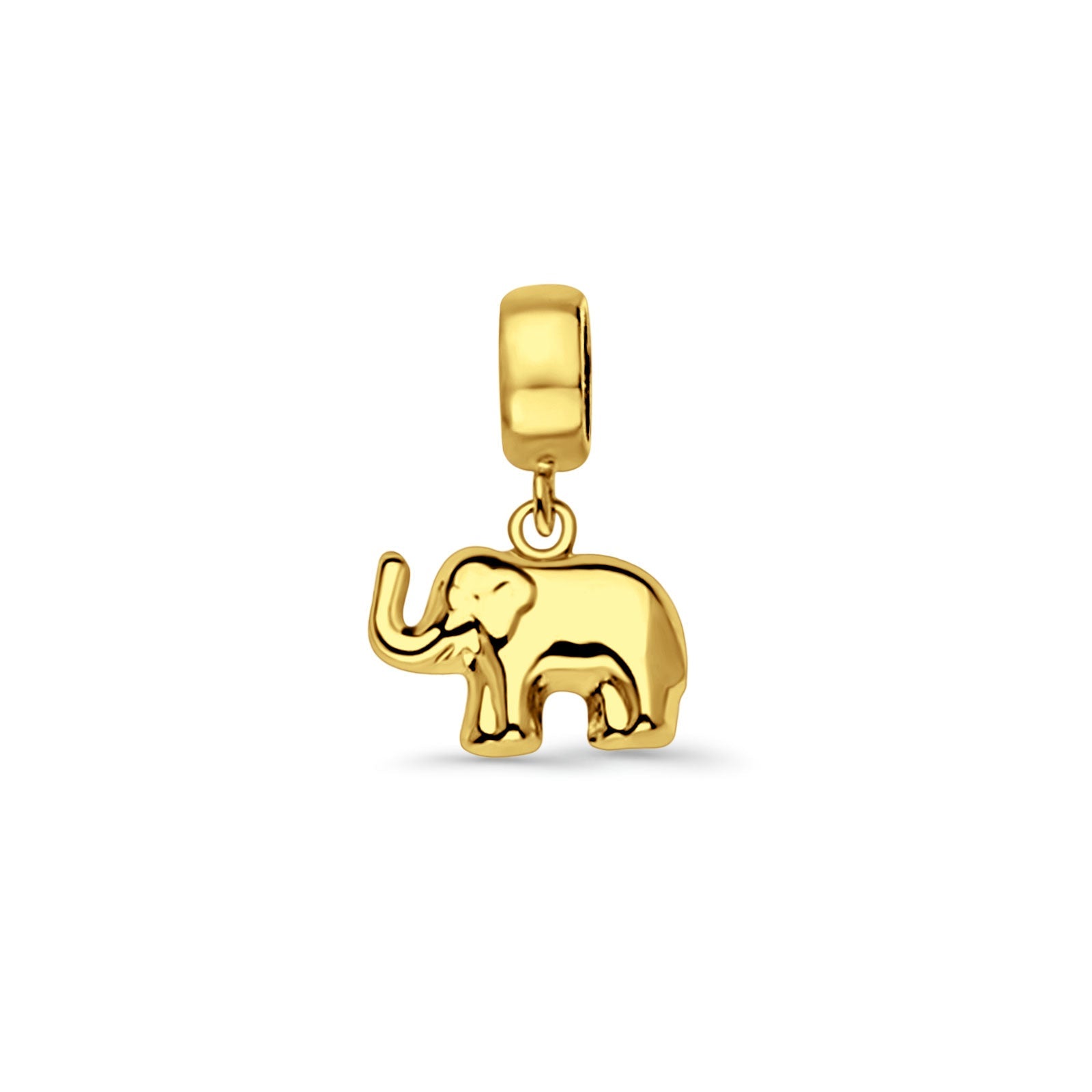 14K Yellow Gold Elephant Charm for Mix&Match Pendant 17mmX11mm With 16 Inch To 24 Inch 0.9MM Width Wheat Chain Necklace