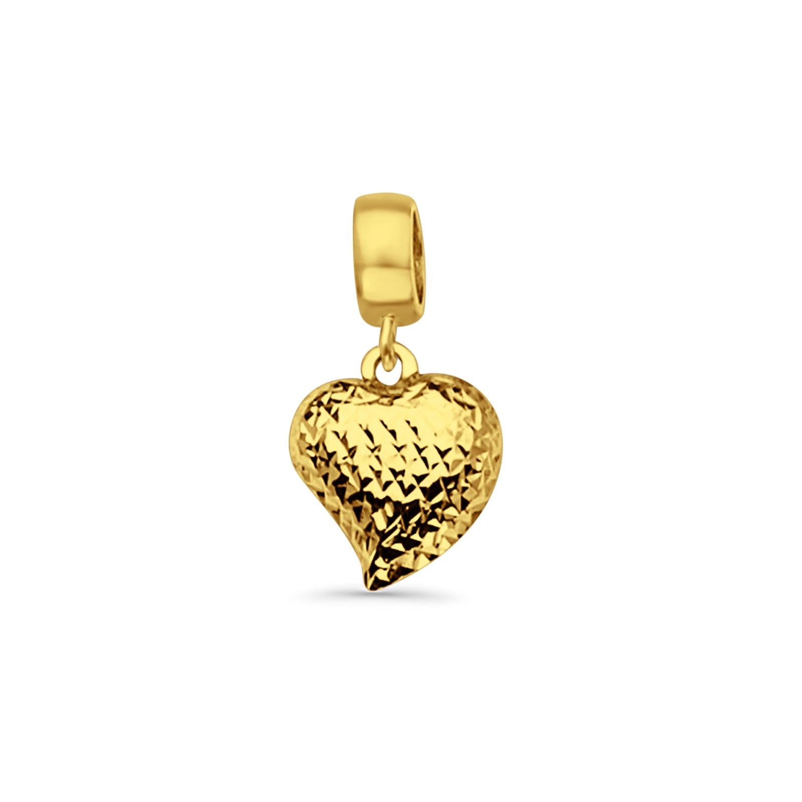 14K Yellow Gold Heart Charm for Mix&Match Pendant 20mmX10mm With 16 Inch To 24 Inch 0.8MM Width D.C. Round Wheat Chain Necklace