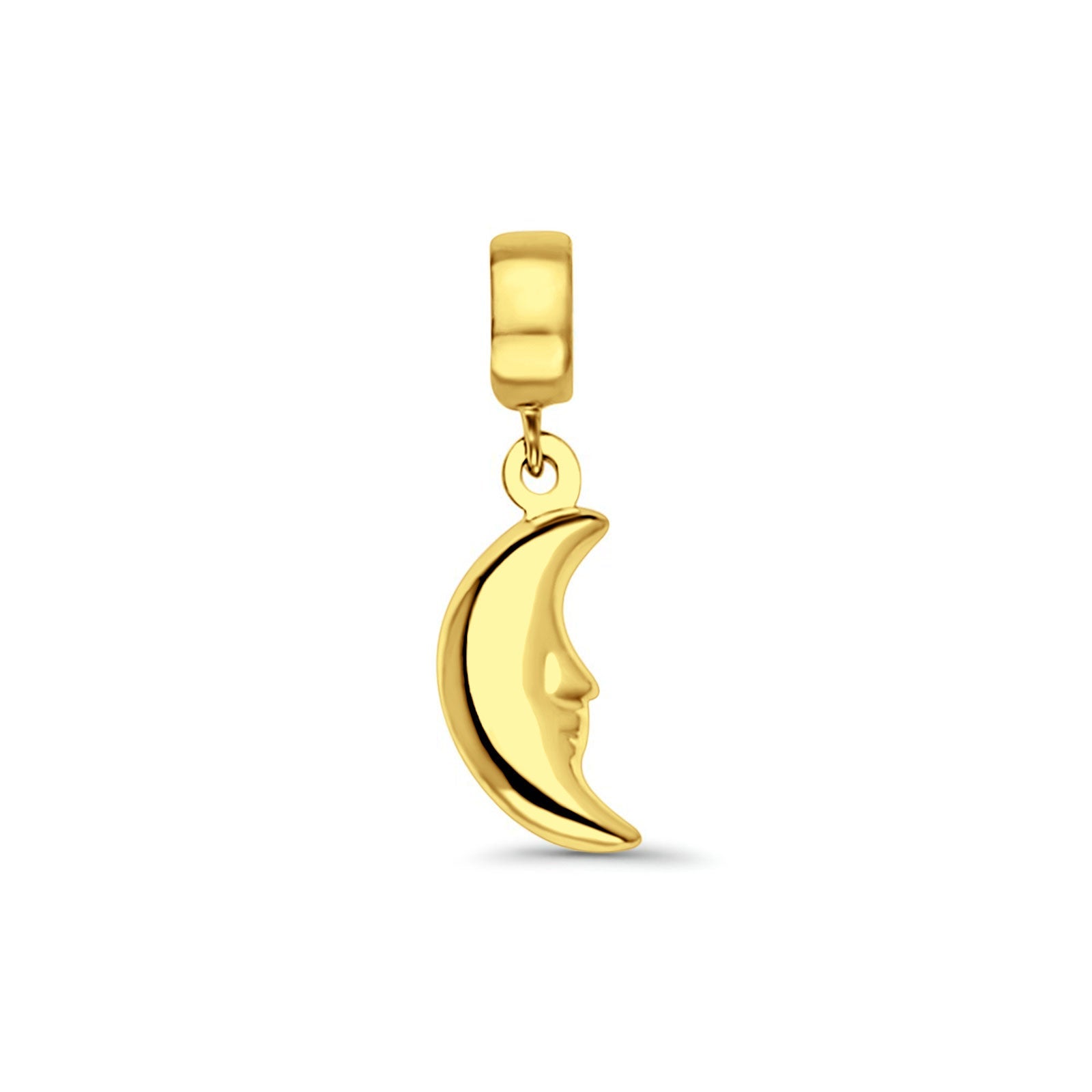 14K Yellow Gold Moon Charm for Mix&Match Pendant 22mmX5mm With 16 Inch To 22 Inch 1.2MM Width Classic Rolo Cable Chain Necklace