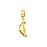 14K Yellow Gold Moon Charm for Mix&Match Pendant 22mmX5mm With 16 Inch To 22 Inch 1.2MM Width Angle Cut Round Rolo Chain Necklace