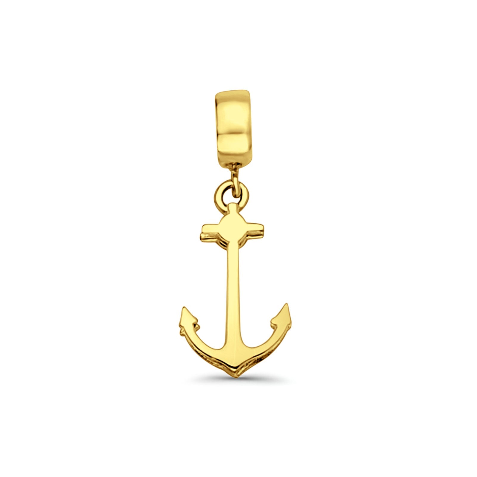 14K Yellow Gold Anchor Charm for Mix&Match Pendant 24mmX9mm With 16 Inch To 22 Inch 1.2MM Width Angle Cut Round Rolo Chain Necklace