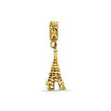 Effiel-Charm aus 14 Karat Gelbgold für Mix&amp;Match-Anhänger 24 mm x 6 mm mit 16 Zoll bis 24 Zoll 1,0 mm breiter Kastenkette