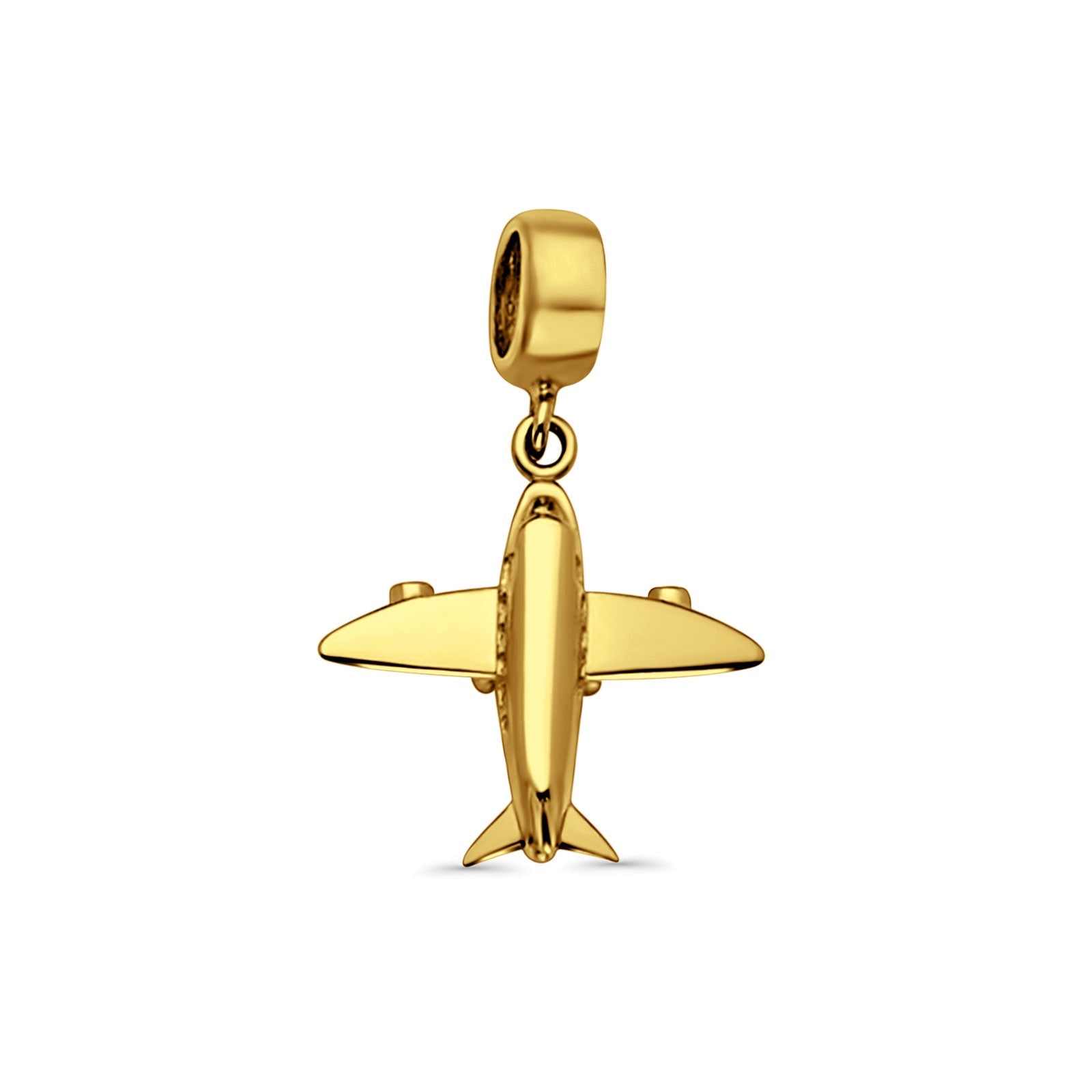14K Yellow Gold Air Plane Charm for Mix&Match Pendant 22mmX16mm With 16 Inch To 18 Inch 1.1MM Width Wheat Chain Necklace