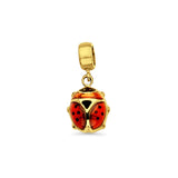 14K Yellow Gold Lady Bug Charm for Mix&Match Pendant 20mmX9mm With 16 Inch To 22 Inch 0.9MM Width Angle Cut Round Rolo Chain Necklace
