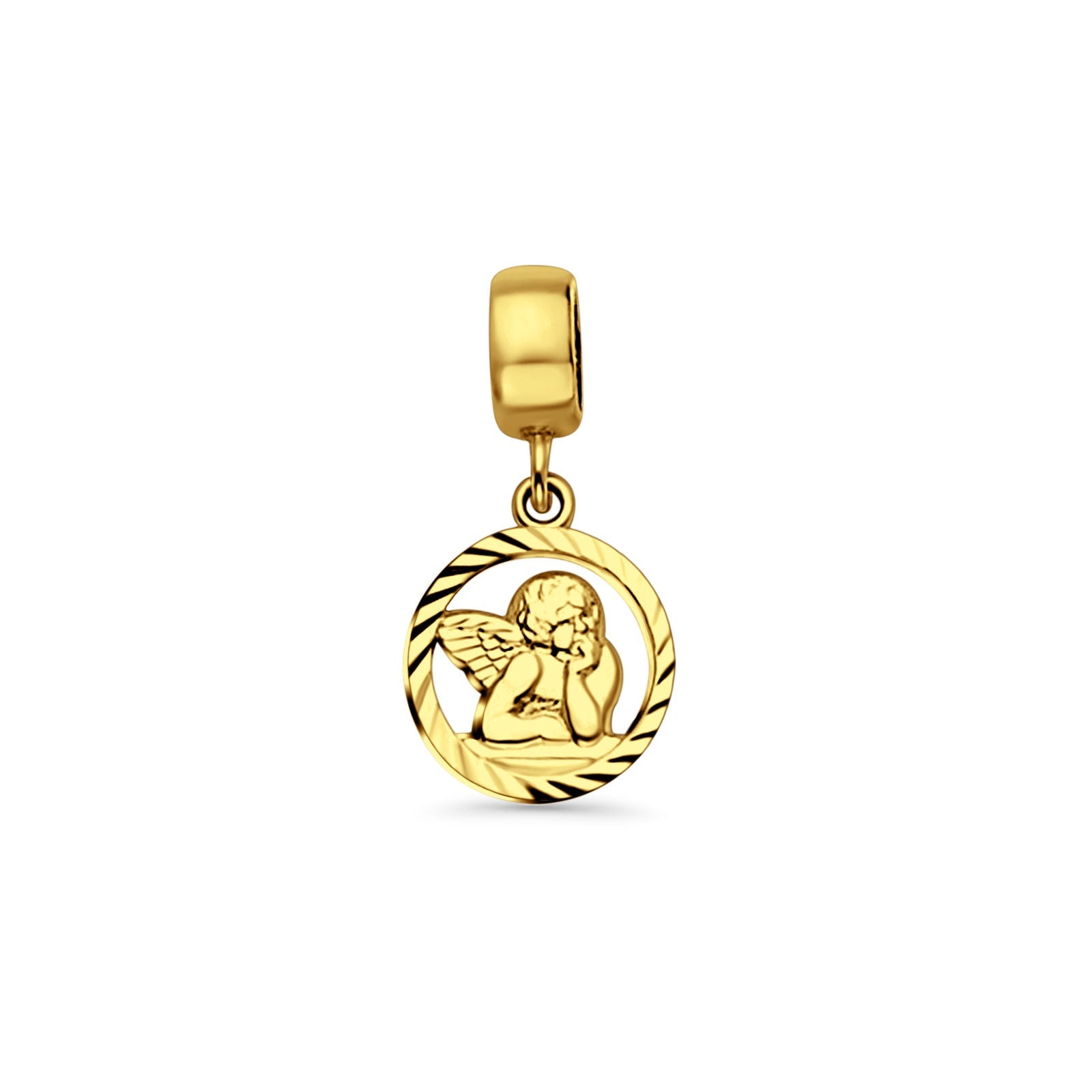 14K Yellow Gold Angel Charm for Mix&Match Pendant 19mmX10mm With 16 Inch To 24 Inch 1.0MM Width D.C. Round Wheat Chain Necklace