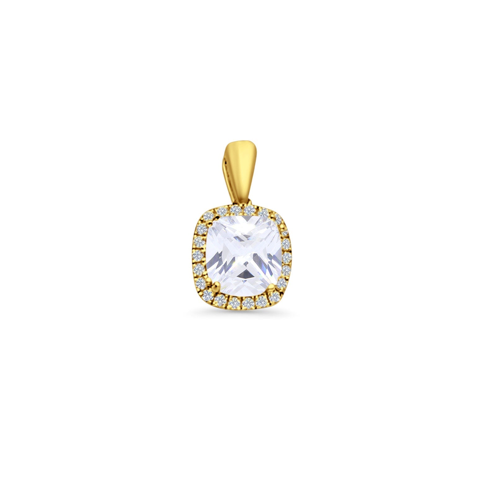 14K Yellow Gold Cushion Cut Cubic Zirconia Pendant 13mmX8mm With 16 Inch To 24 Inch 0.6MM Width Box Chain Necklace