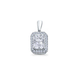 14K White Gold Emerald Cut Cubic Zirconia Pendant 16mmX8mm With 16 Inch To 24 Inch 0.8MM Width Square Wheat Chain Necklace