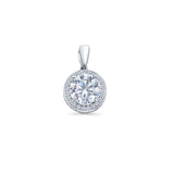 14K White Gold Round CZ Pendant 15mmX9mm With 16 Inch To 24 Inch 0.9MM Width Wheat Chain Necklace