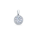 14K White Gold Round CZ Pendant 15mmX9mm With 16 Inch To 22 Inch 1.2MM Width Classic Rolo Cable Chain Necklace