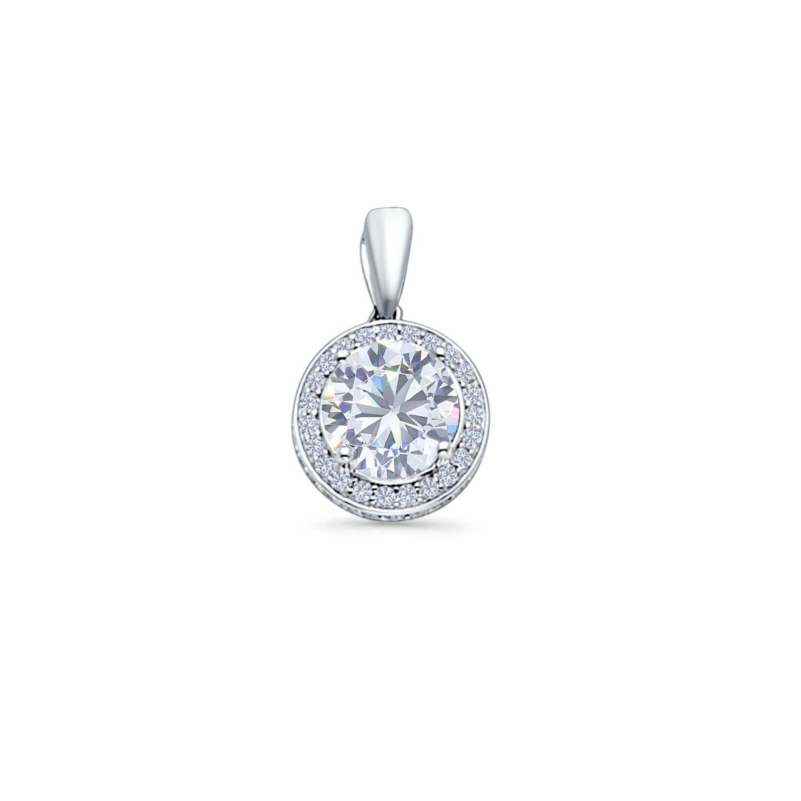 14K White Gold Round CZ Pendant 15mmX9mm With 16 Inch To 22 Inch 1.2MM Width Side DC Rolo Cable Chain Necklace
