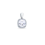14K White Gold Cushion Cut CZ Pendant 13mmX8mm With 16 Inch To 24 Inch 0.8MM Width Square Wheat Chain Necklace