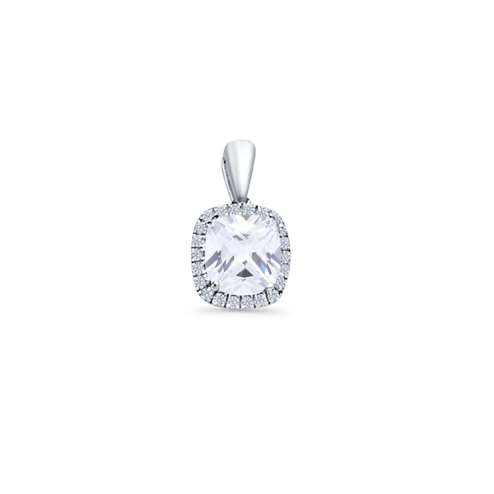 14K White Gold Cushion Cut CZ Pendant 13mmX8mm With 16 Inch To 24 Inch 1.0MM Width Box Chain Necklace