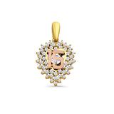 14K Two Tone Gold CZ 15Years Pendant 22mmX13mm With 16 Inch To 22 Inch 1.2MM Width Flat Open Wheat Chain Necklace
