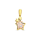 14K Two Tone Gold Star CZ 15Years Pendant 20mmX10mm With 16 Inch To 22 Inch 1.2MM Width Side DC Rolo Cable Chain Necklace