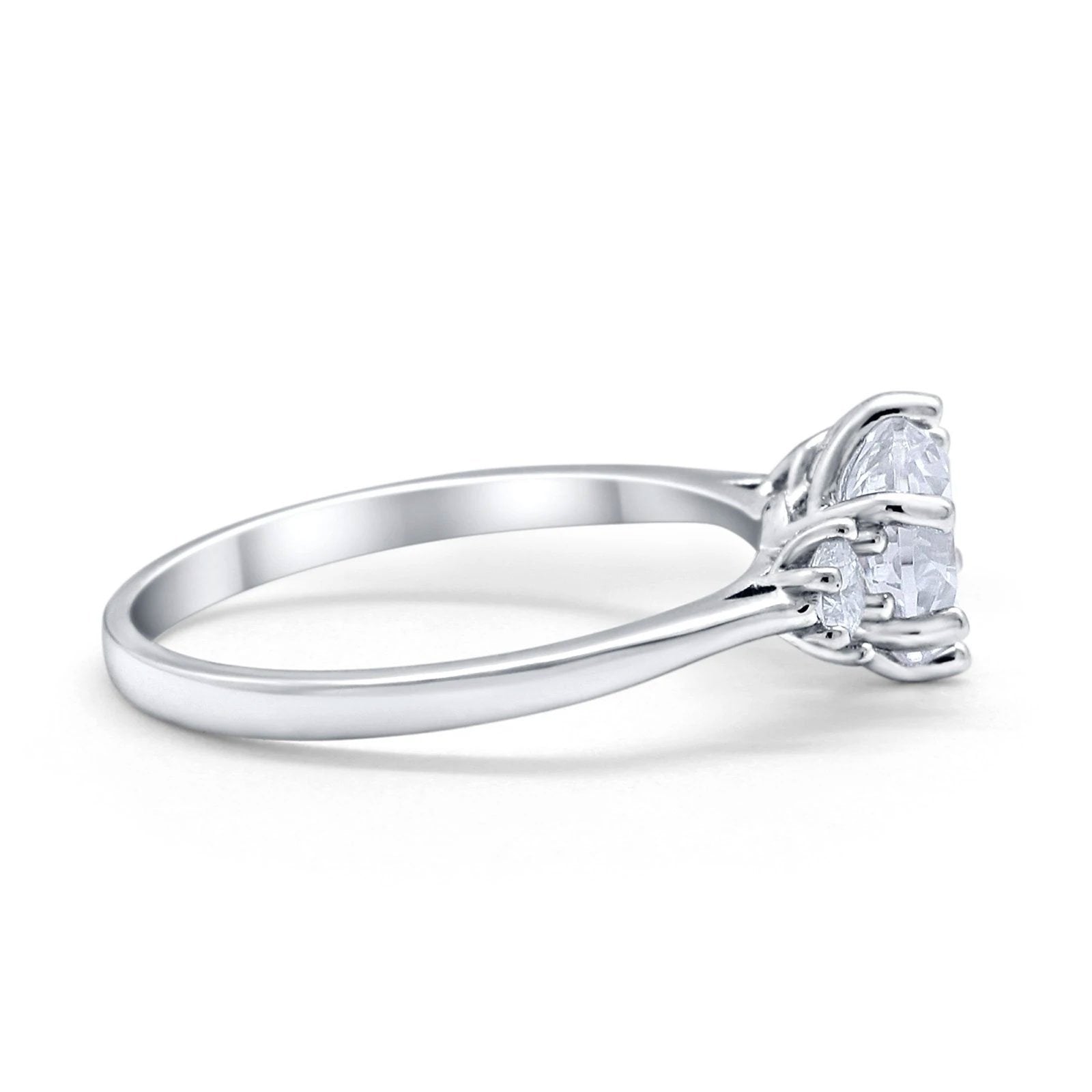 14K Gold Three Stone Wedding Engagement Bridal Ring Round Shape Simulated Cubic Zirconia