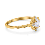 14K Gold Art Deco Petite Dainty Oval Shape Simulated Cubic Zirconia Wedding Engagement Ring