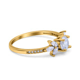 Art-Déco-Verlobungs-Brautring aus 14-karätigem Gold, Marquiseform und runder künstlicher Zirkonia