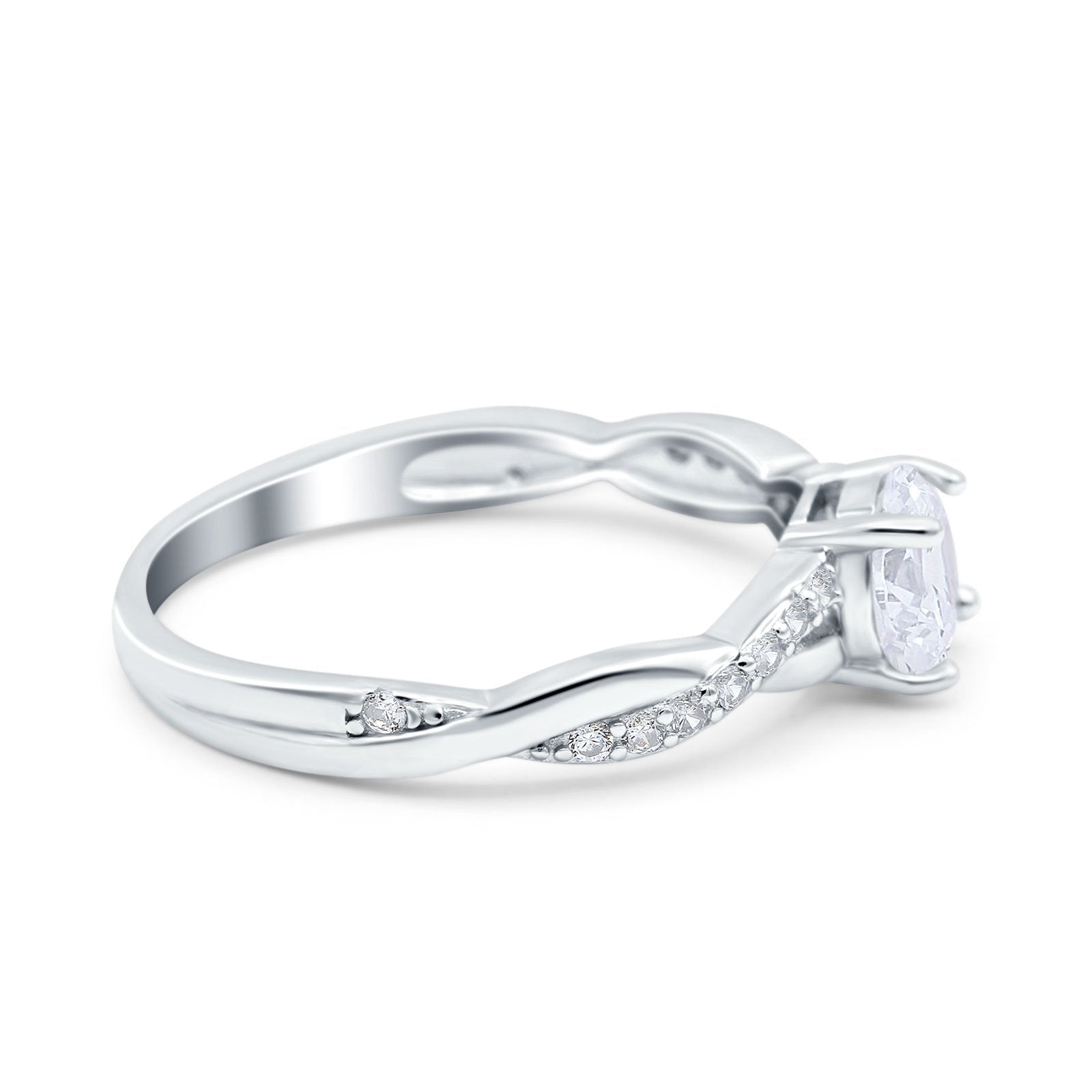 14K Gold Infinity Twist Round Shape Art Deco Simulated Cubic Zirconia Wedding Ring